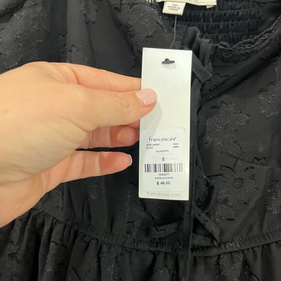 Francesca’s Hillary Lace Corset Long Sleeve Peplum Black Blouse NWT Sz S - Picture 6 of 10